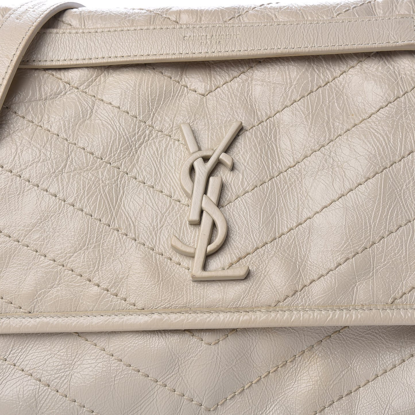 Crinkled Calfskin Matelasse Monogram Medium Niki Chain Satchel Ivory