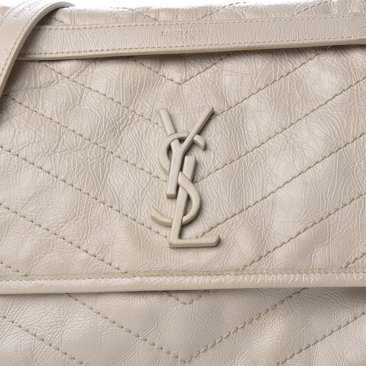 Saint Laurent Crinkled Calfskin Matelasse Monogram Medium Niki Chain Satchel Ivory 9 of 14