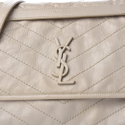 Saint Laurent Crinkled Calfskin Matelasse Monogram Medium Niki Chain Satchel Ivory 9 of 14