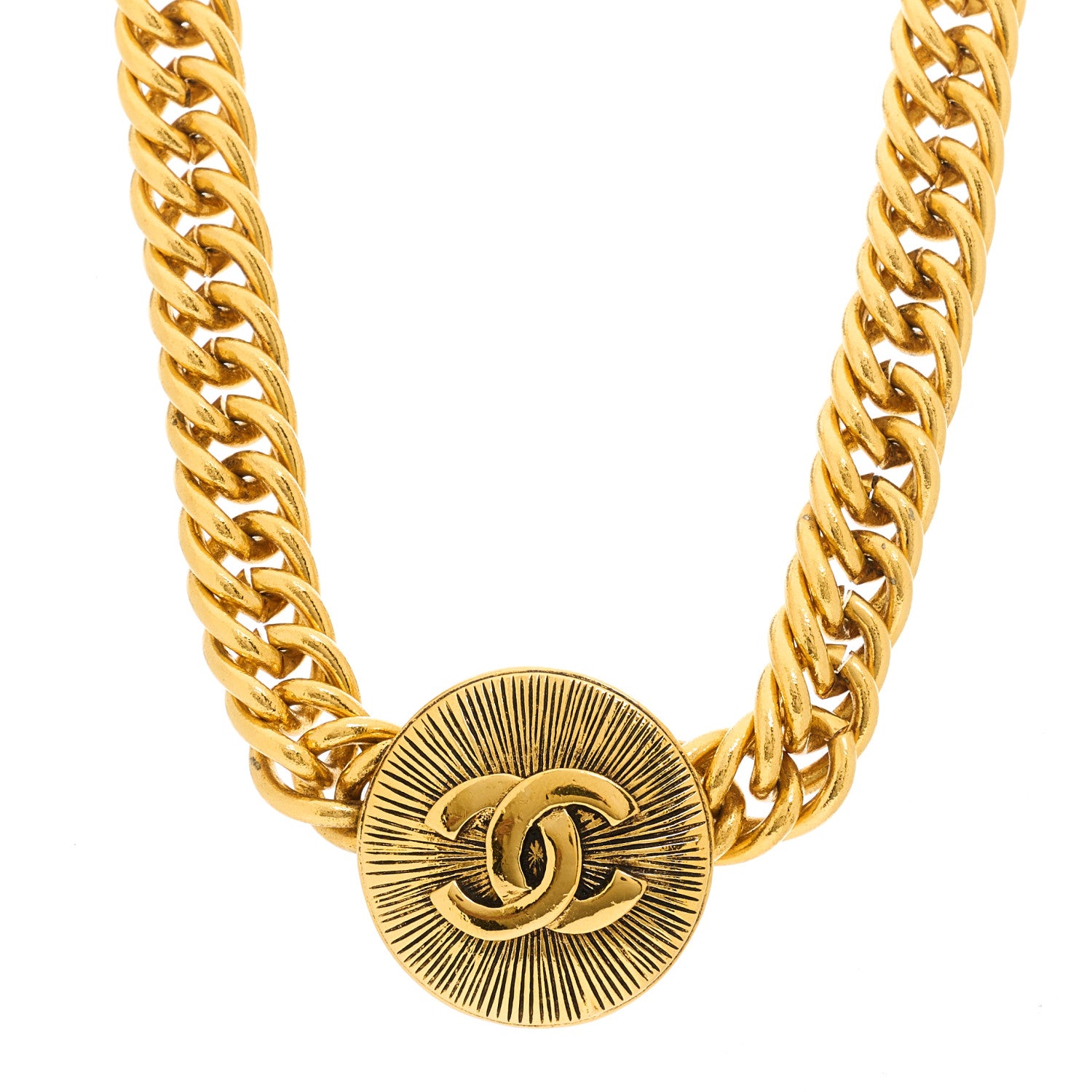 Chanel Metal Chain Link CC Medallion Choker Necklace Gold 1 of 3