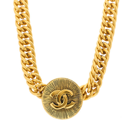 Chanel Metal Chain Link CC Medallion Choker Necklace Gold 1 of 3