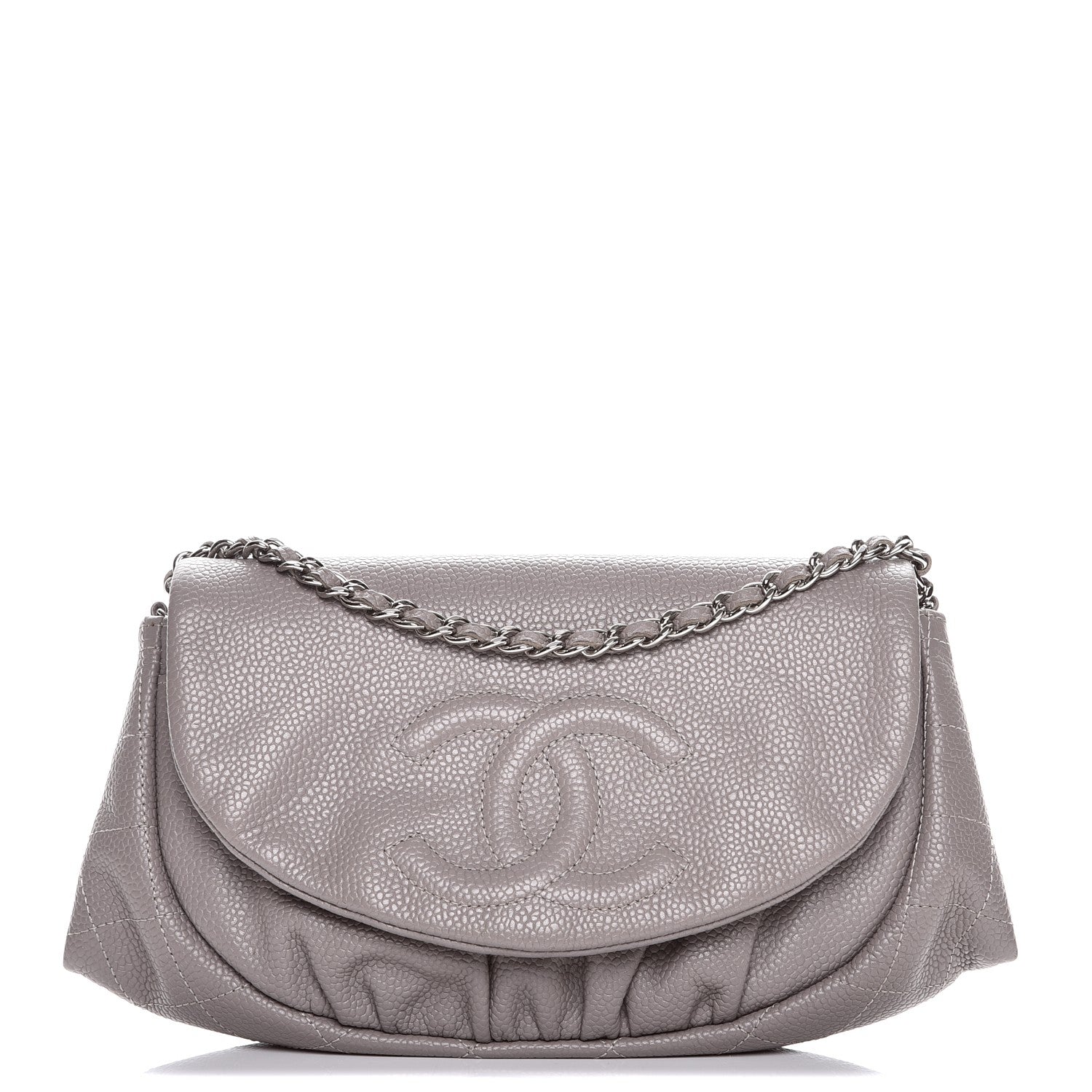 Chanel Caviar Half Moon Wallet On Chain WOC Light Grey 1 of 9