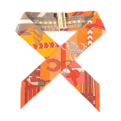 Hermes Silk Brides et Gris-Gris Twilly Orange Beige Corail 1 of 6