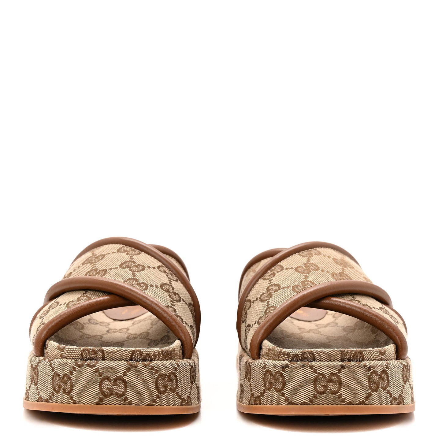 Monogram GG Calfskin Angelina Platform 55mm Slide Sandals 38.5 Camel Ebony 35 Camel Ebony