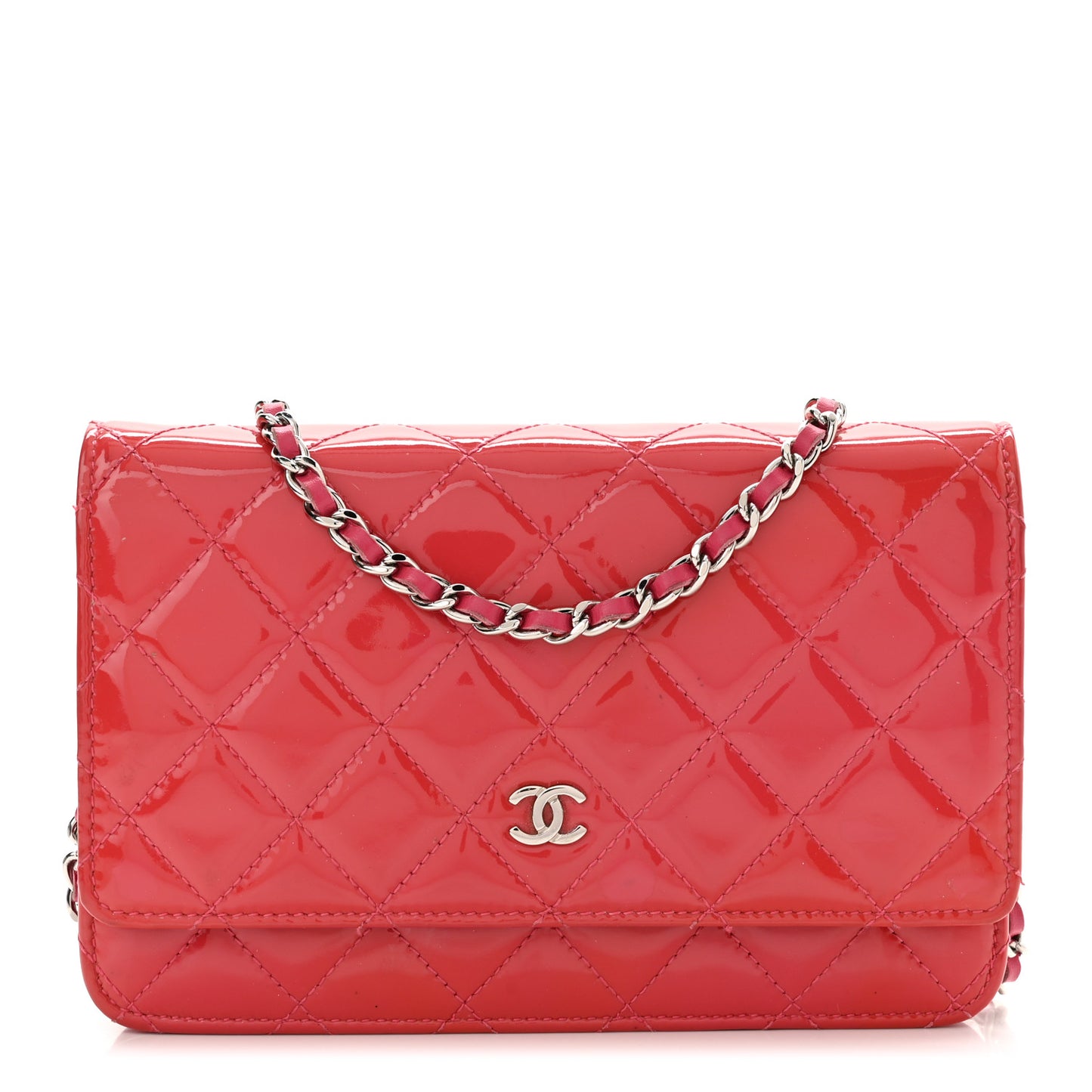 Patent Quilted Wallet On Chain WOC Fuchsia