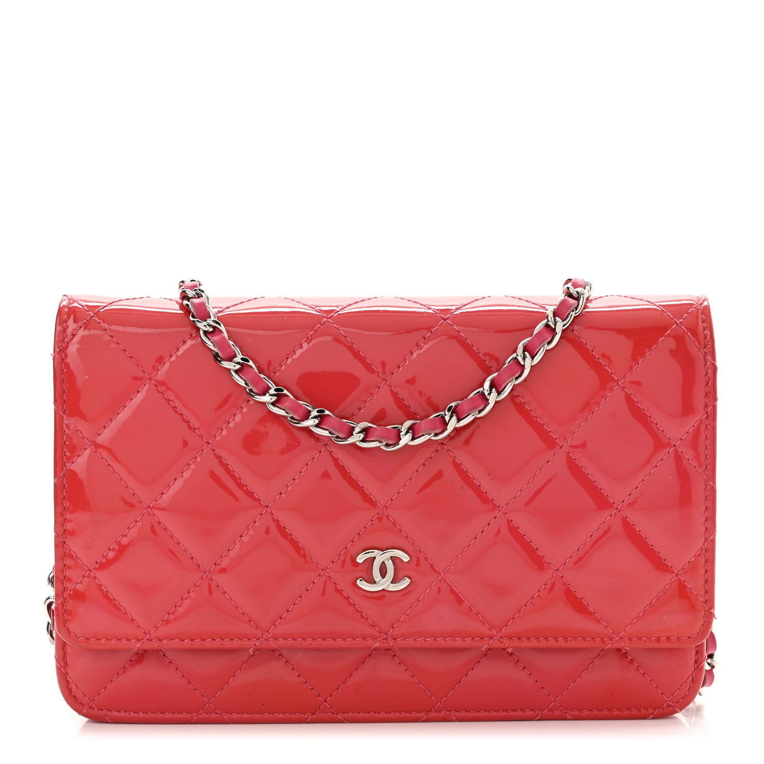 Chanel Patent Quilted Wallet On Chain WOC Fuchsia 1 of 13