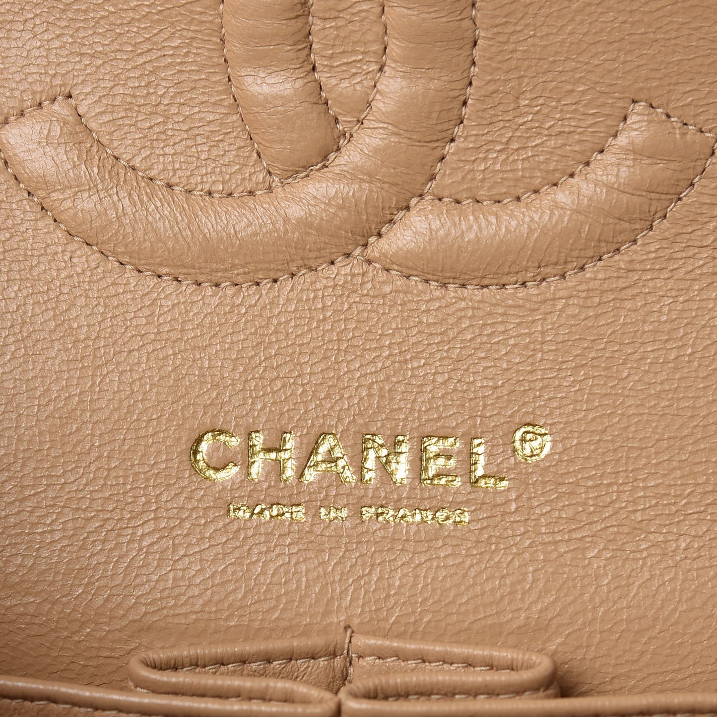 Caviar Quilted Medium Double Flap Beige