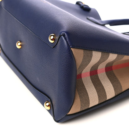 Burberry Grainy Calfskin House Check Medium Banner Tote Ink Blue 6 of 9