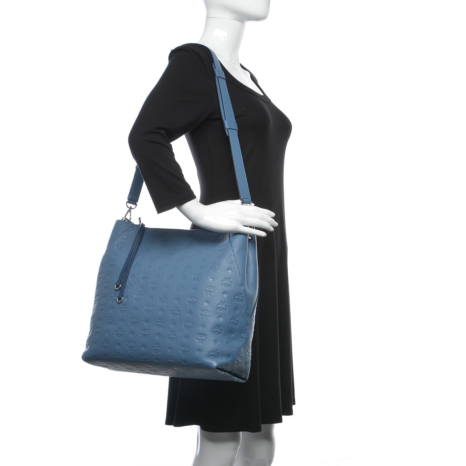 MCM Calfskin Ottomar Monogram Large Klara Hobo Luft Blue 2 of 10