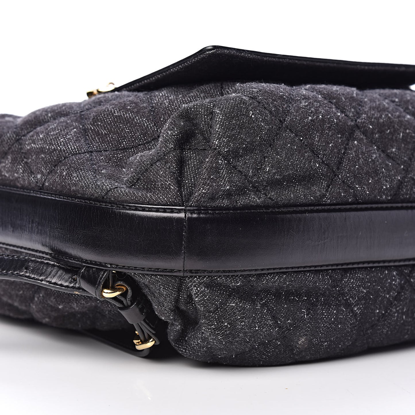 Denim Calfskin Quilted Backpack Dark Grey Black