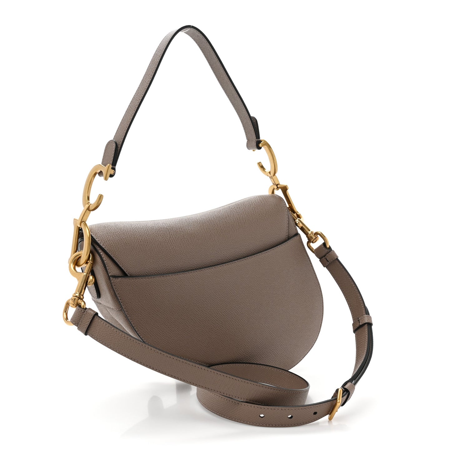 Grained Calfskin Saddle Bag With Strap Taupe