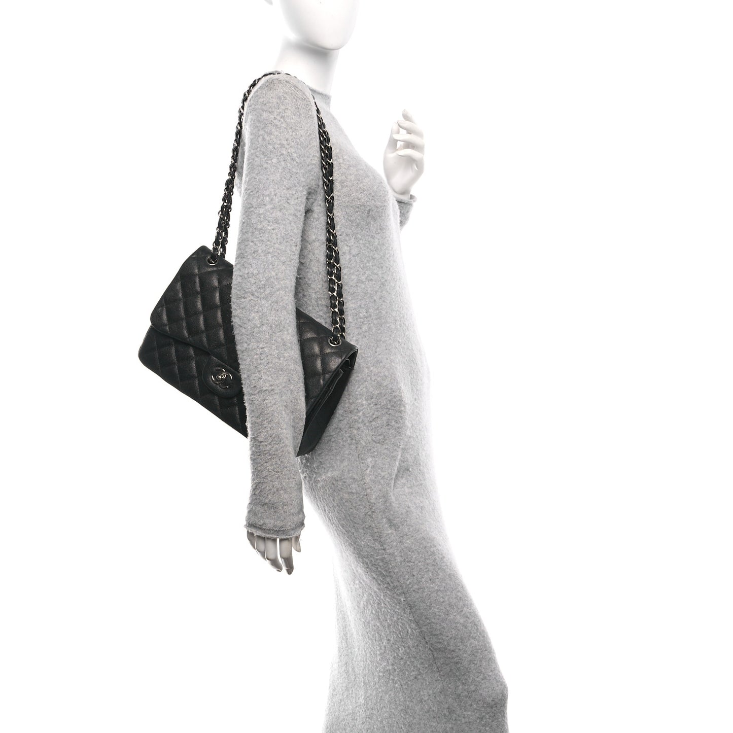 Iridescent Caviar Quilted Jumbo Double Flap Black