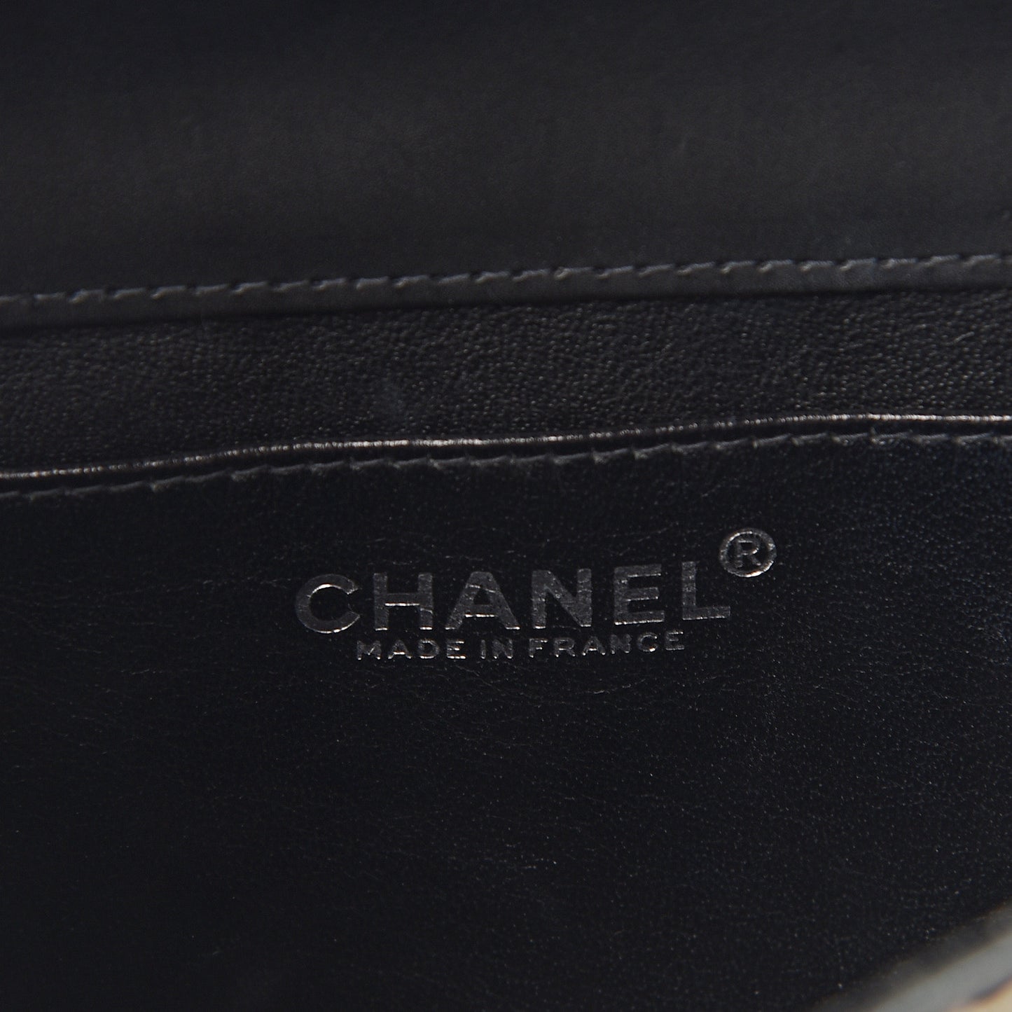 Lambskin Contrast Square Stitch Flap Black