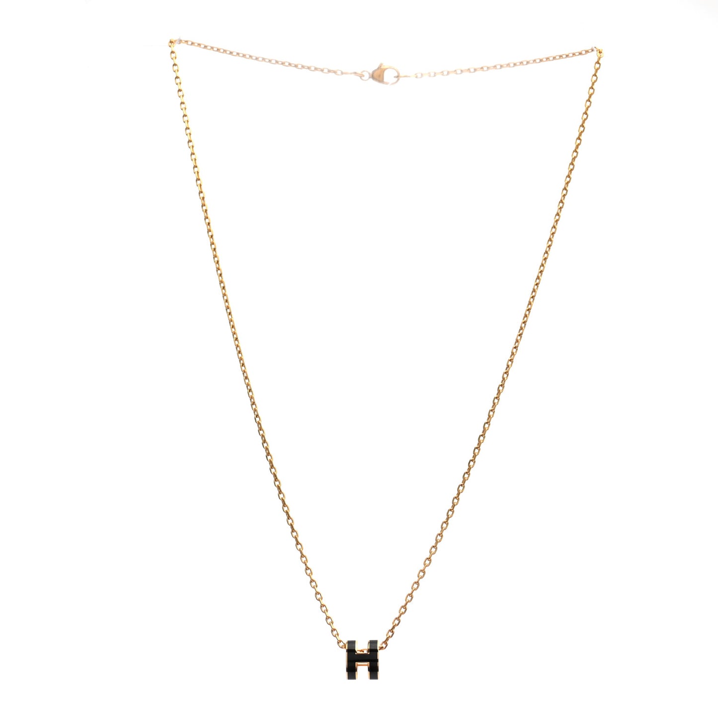 Lacquered Gold Mini Pop H Pendant Necklace Black