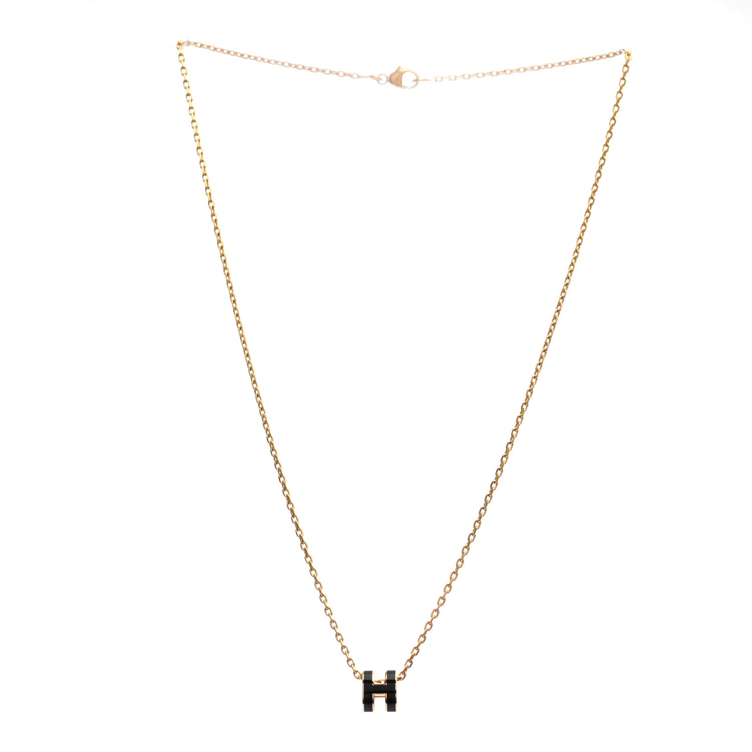 Hermes Lacquered Gold Mini Pop H Pendant Necklace Black 3 of 5