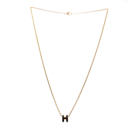 Hermes Lacquered Gold Mini Pop H Pendant Necklace Black 3 of 5