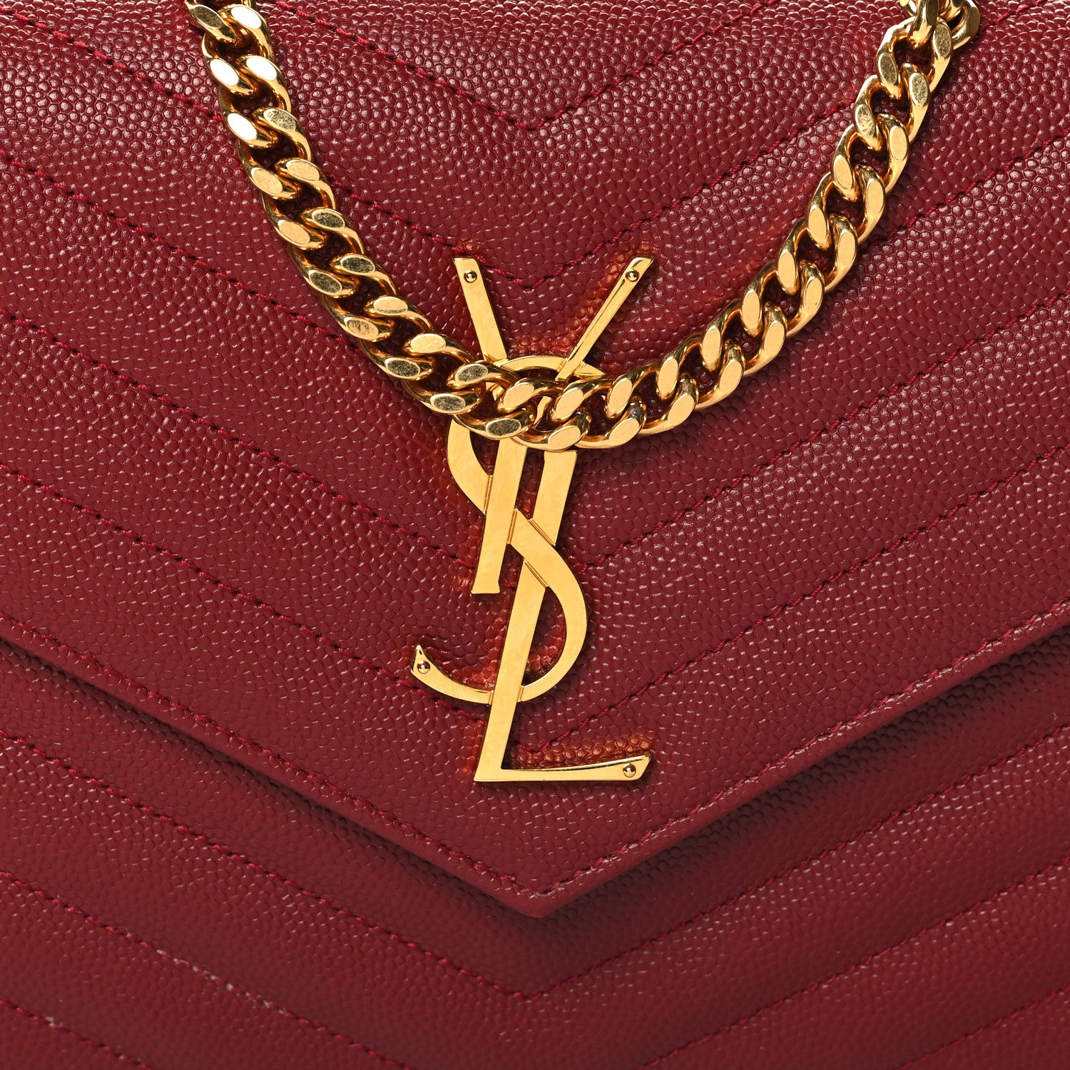 Saint Laurent Grain De Poudre Matelasse Chevron Monogram Chain Wallet Opyum Red 8 of 10
