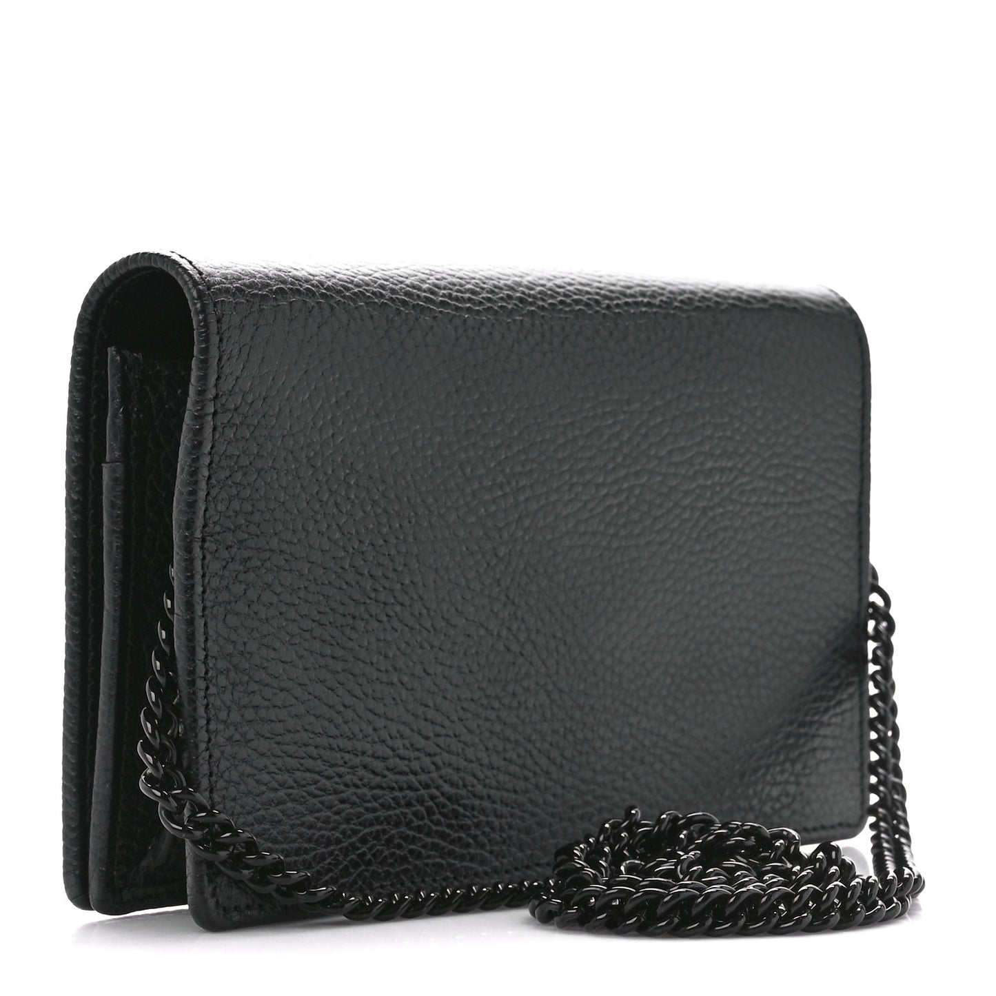 Dollar Calfskin Enamel Monochrome Mini GG Marmont Chain Wallet Black