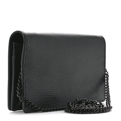 Gucci Dollar Calfskin Enamel Monochrome Mini GG Marmont Chain Wallet Black 3 of 11