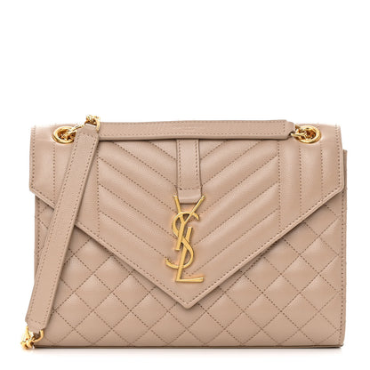 Saint Laurent Grain De Poudre Textured Mixed Matelasse Medium Triquilt Monogram Satchel Dark Beige 1 of 14