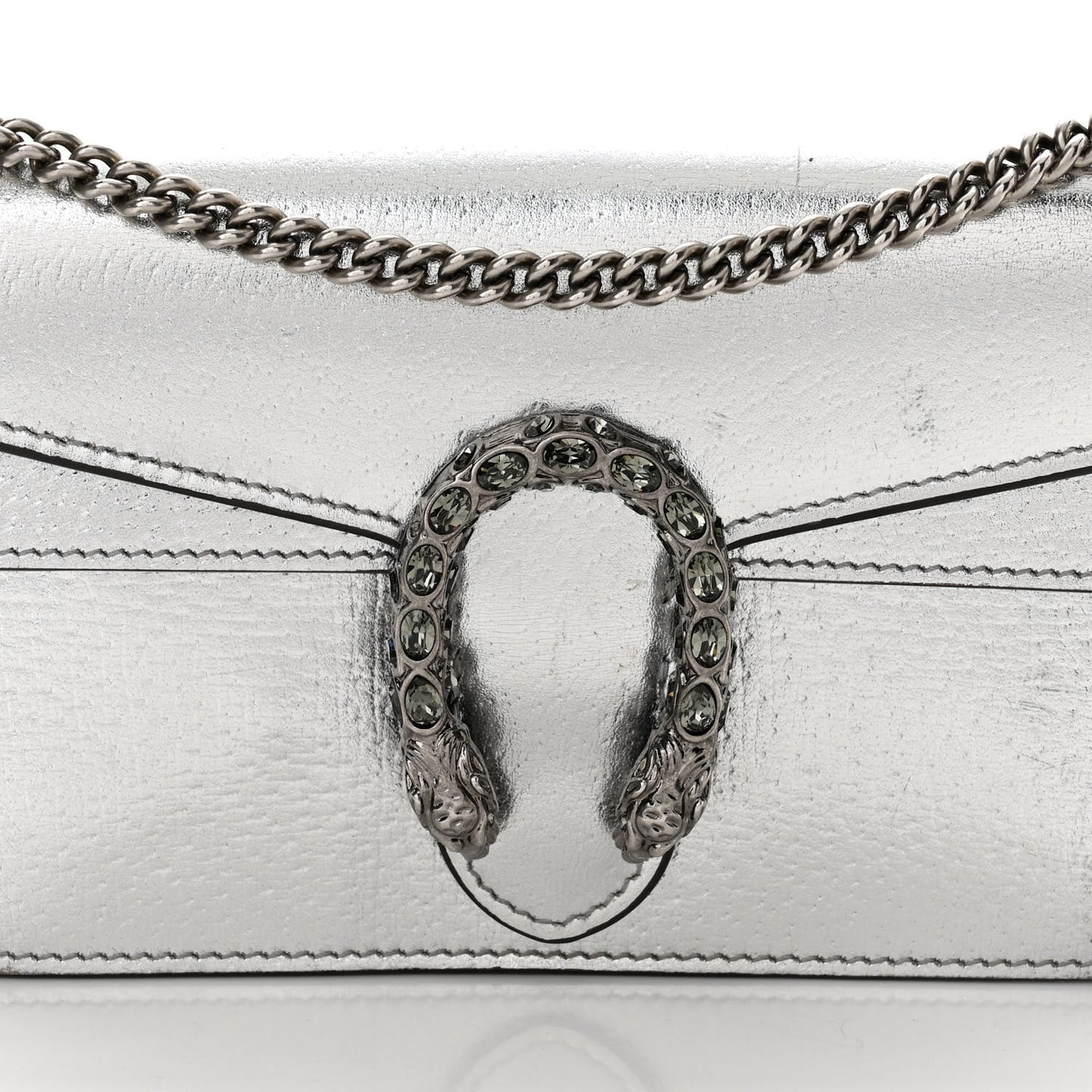 Metallic Calfskin Crystal Super Mini Dionysus Shoulder Bag Silver