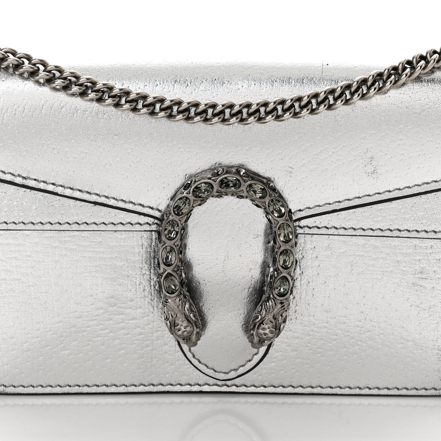 Gucci Metallic Calfskin Crystal Super Mini Dionysus Shoulder Bag Silver 7 of 14