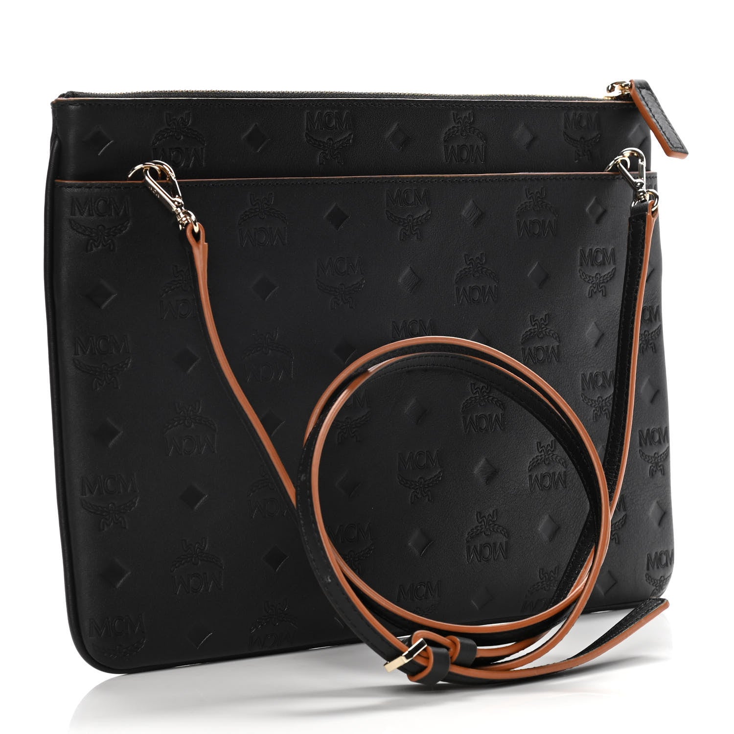 MCM Calfskin Ottomar Monogram Medium Crossbody Pouch Black 2 of 11