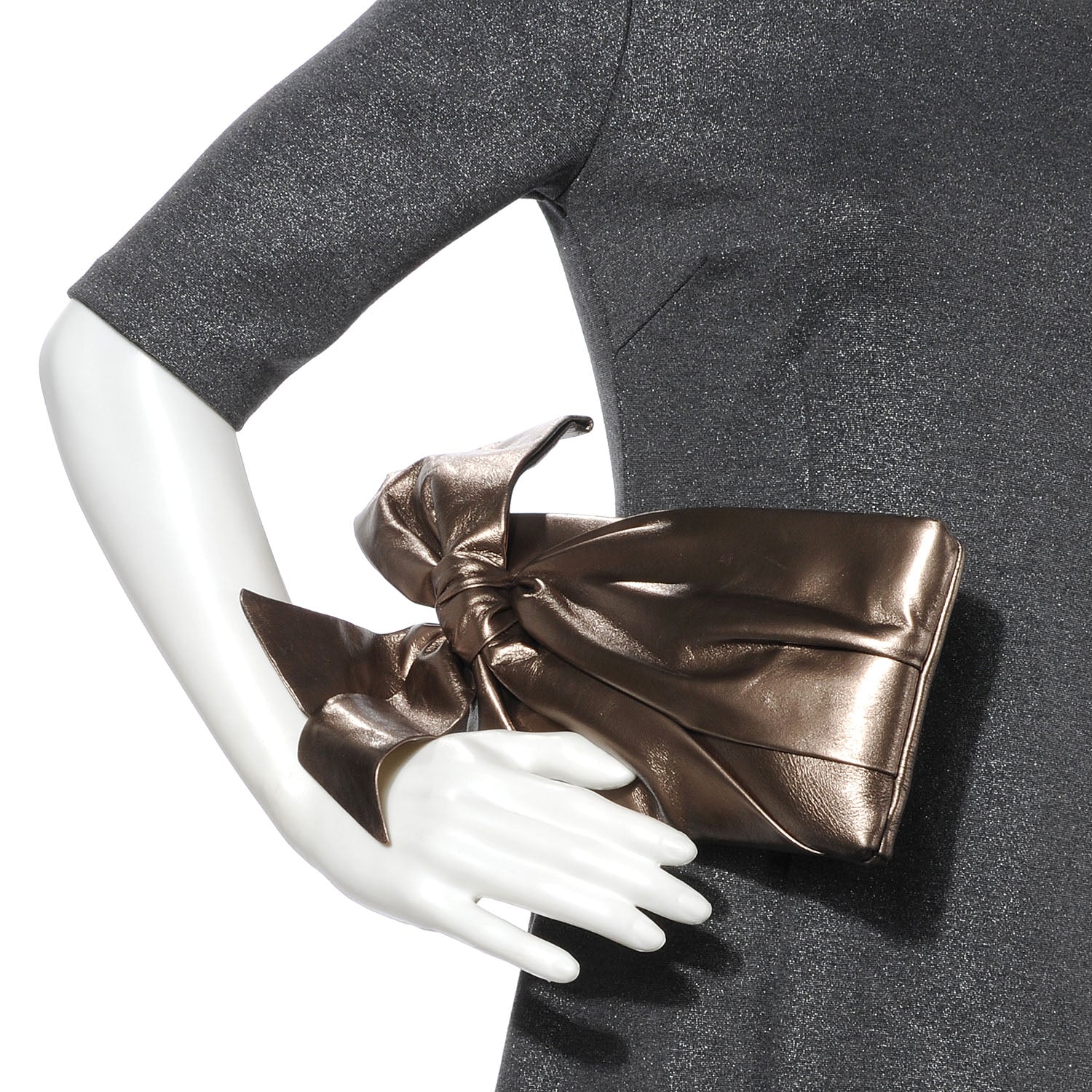 Valentino Garavani Metallic Nappa Bow Clutch Sasso 2 of 7