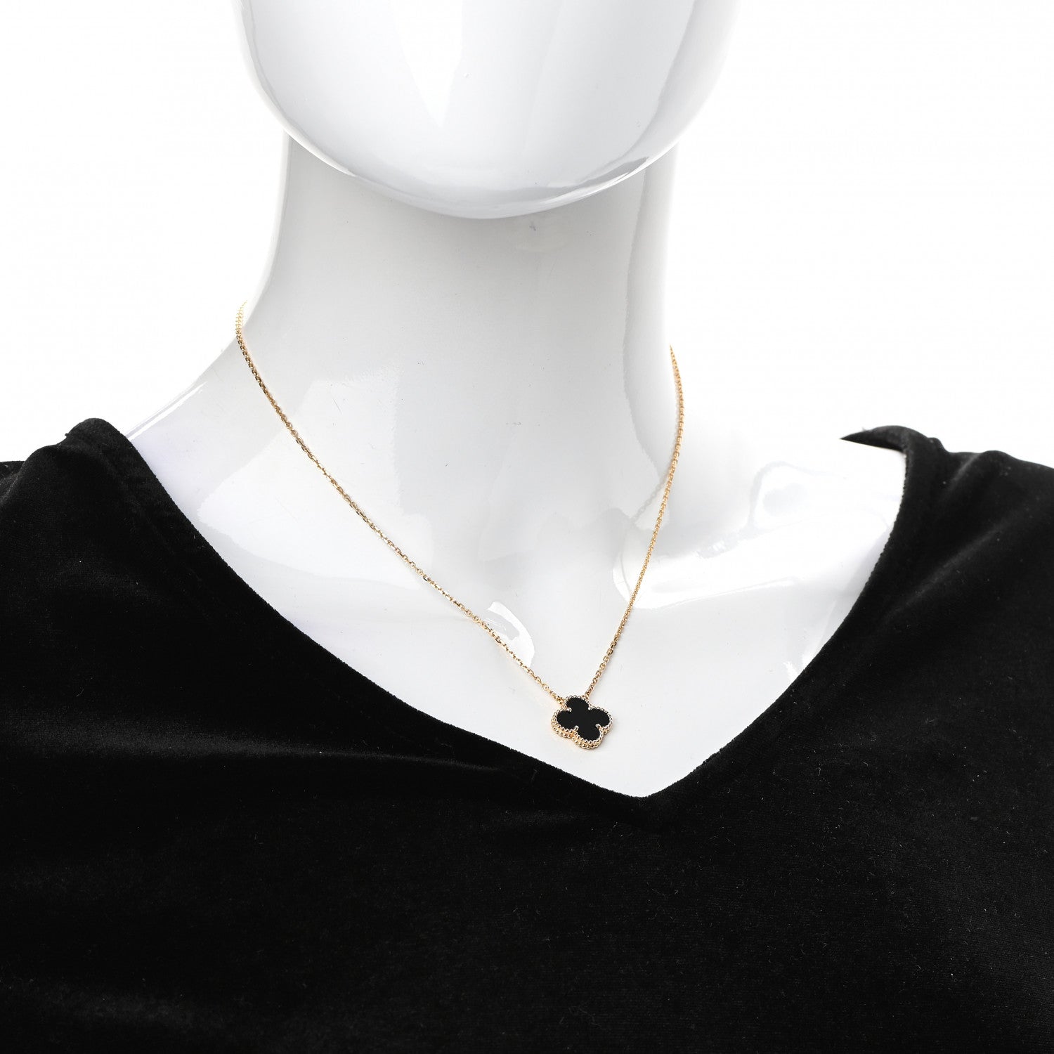 Van Cleef & Arpels 18K Yellow Gold Black Onyx Vintage Alhambra Pendant Necklace 2 of 7