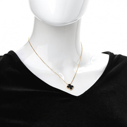 Van Cleef & Arpels 18K Yellow Gold Black Onyx Vintage Alhambra Pendant Necklace 2 of 7