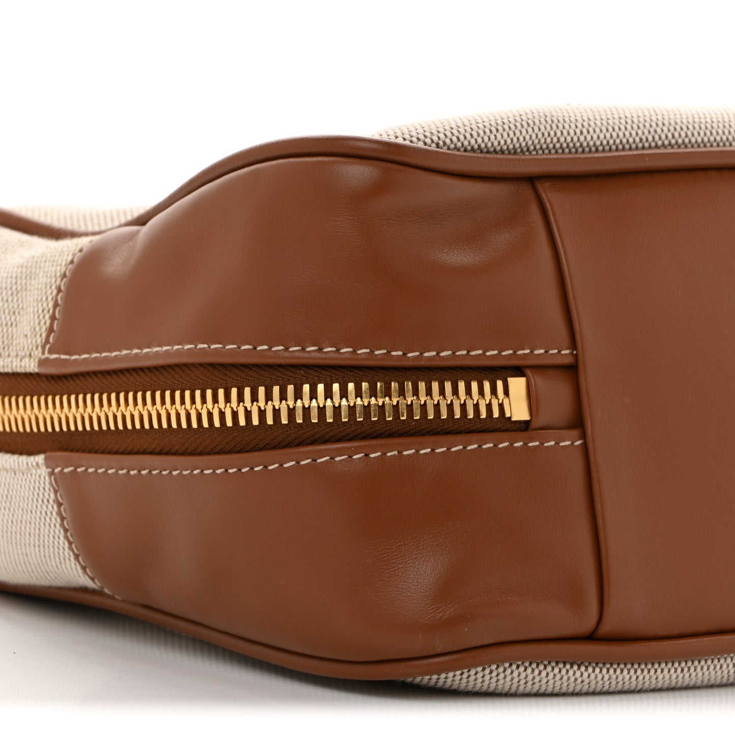 Canvas Calfskin Large Beau Top Handle Bag Naturale Brandy