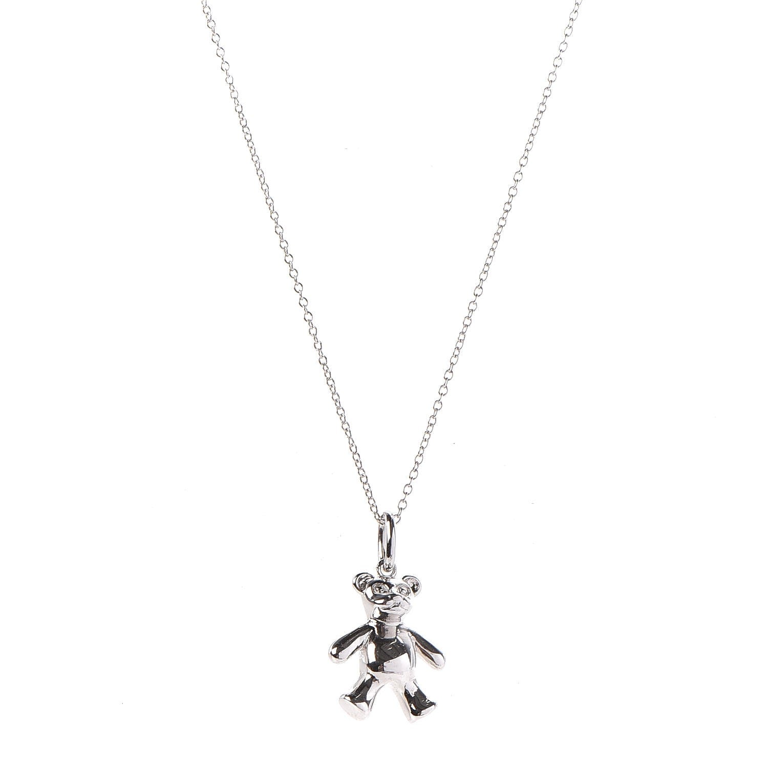 Tiffany Sterling Silver Teddy Bear Charm Pendant Necklace 1 of 5