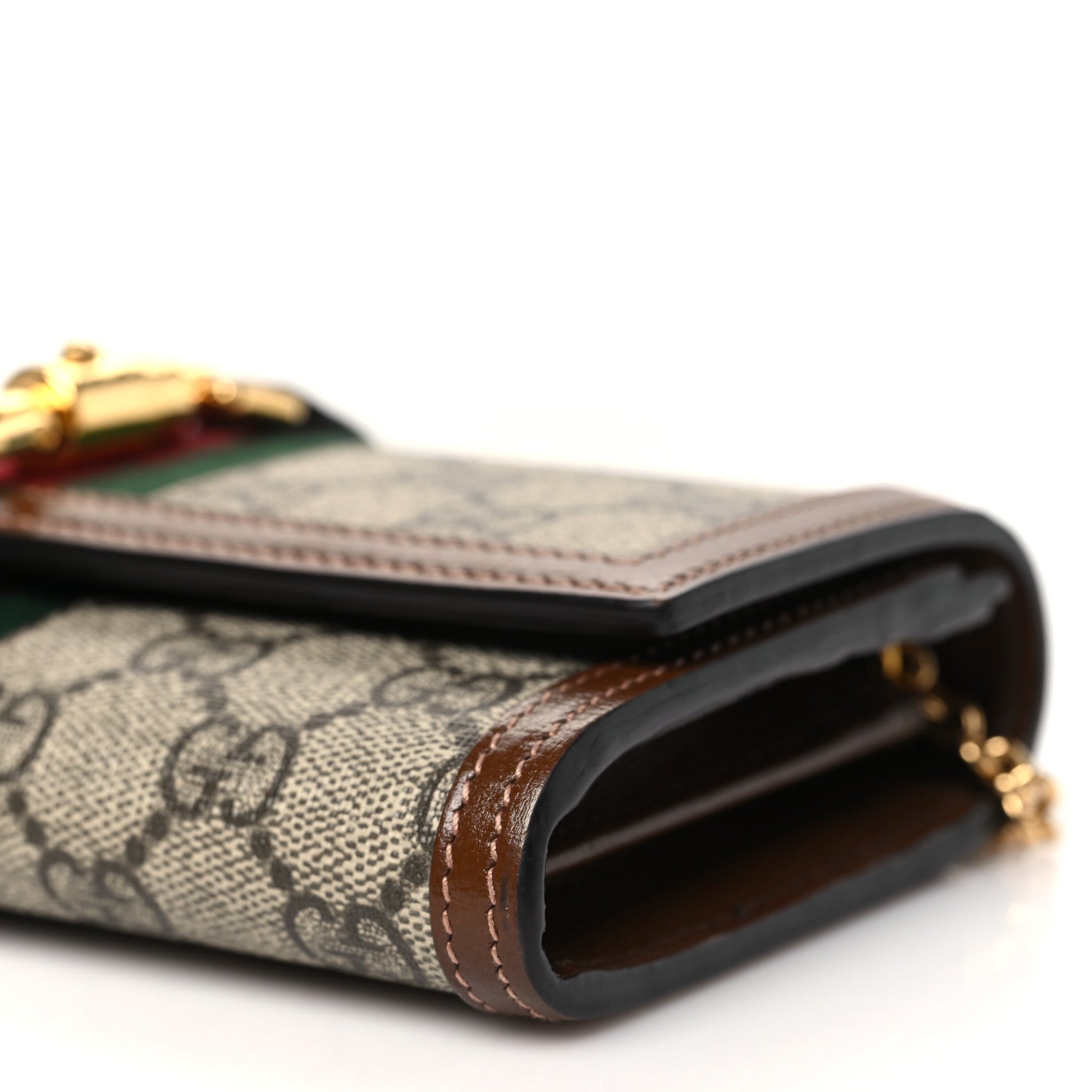Gucci GG Supreme Monogram Azalea Calfskin Web Jackie 1961 Chain Wallet Beige Ebony Brown Sugar 10 of 11