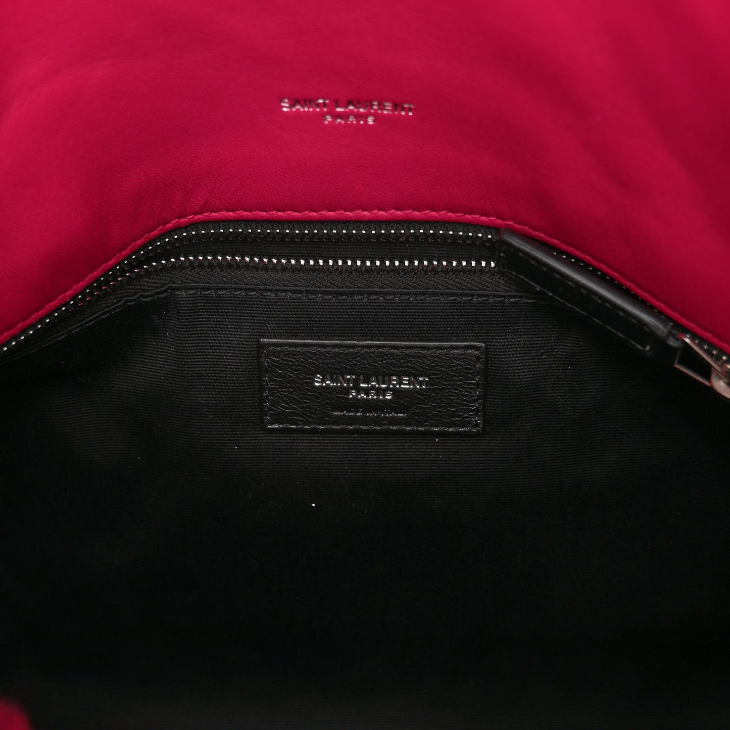 Merino Shearling Lambskin Quilted Small Loulou Puffer Monogram Chain Satchel Fuchsia