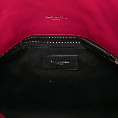 Saint Laurent Merino Shearling Lambskin Quilted Small Loulou Puffer Monogram Chain Satchel Fuchsia 6 of 9