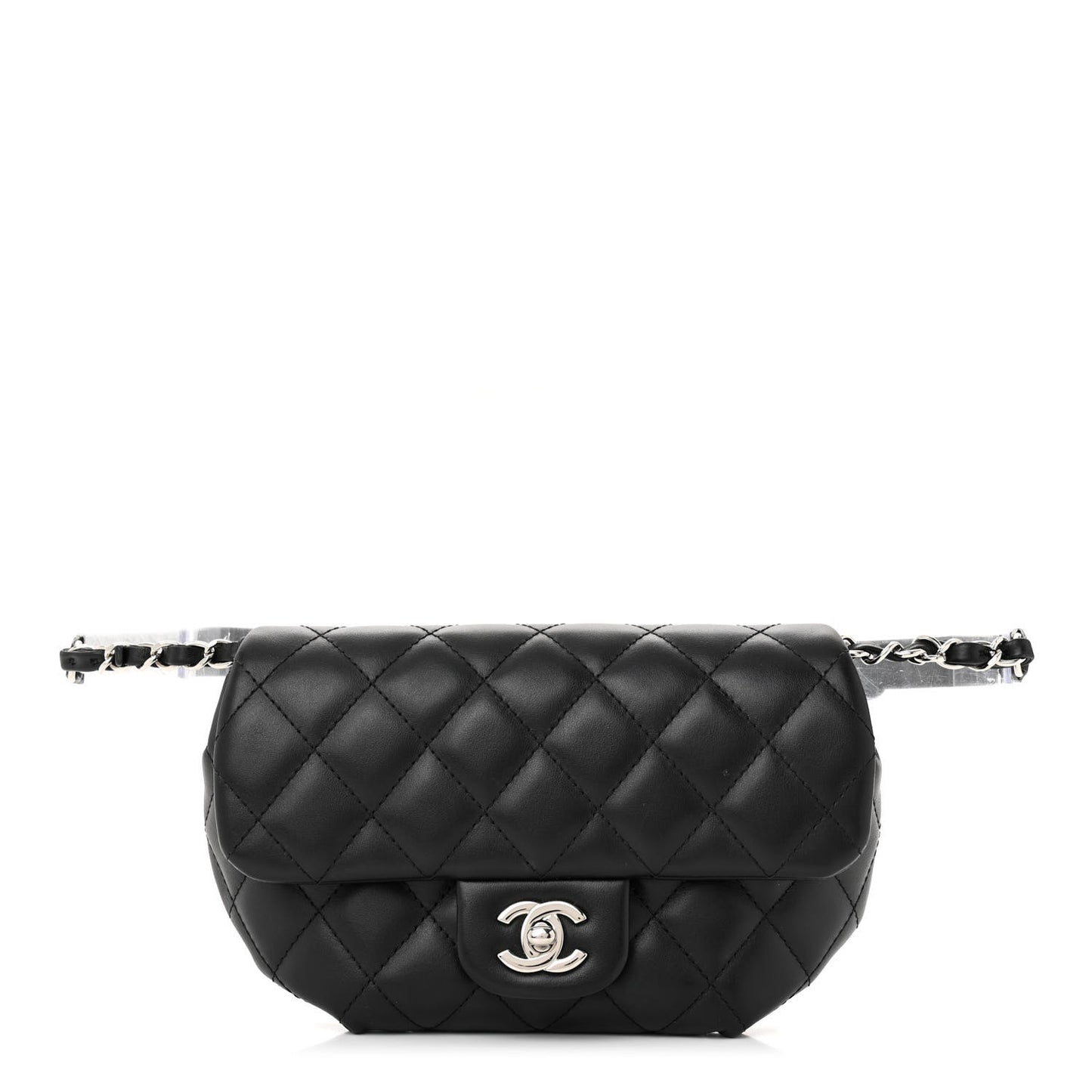 Calfskin Quilted CC Uniform Flap Belt Bag Black