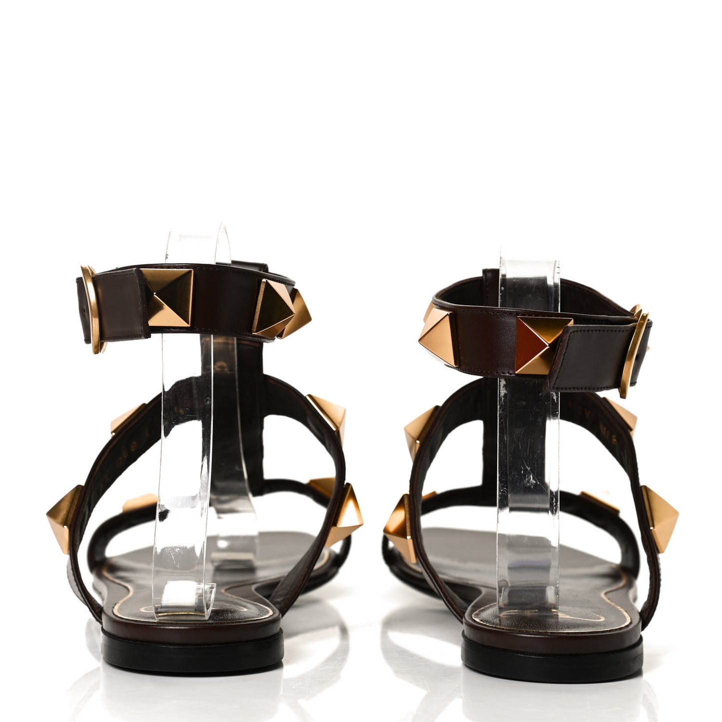 Calfskin Roman Stud Ankle Strap Flat Sandals 40.5 Fondant