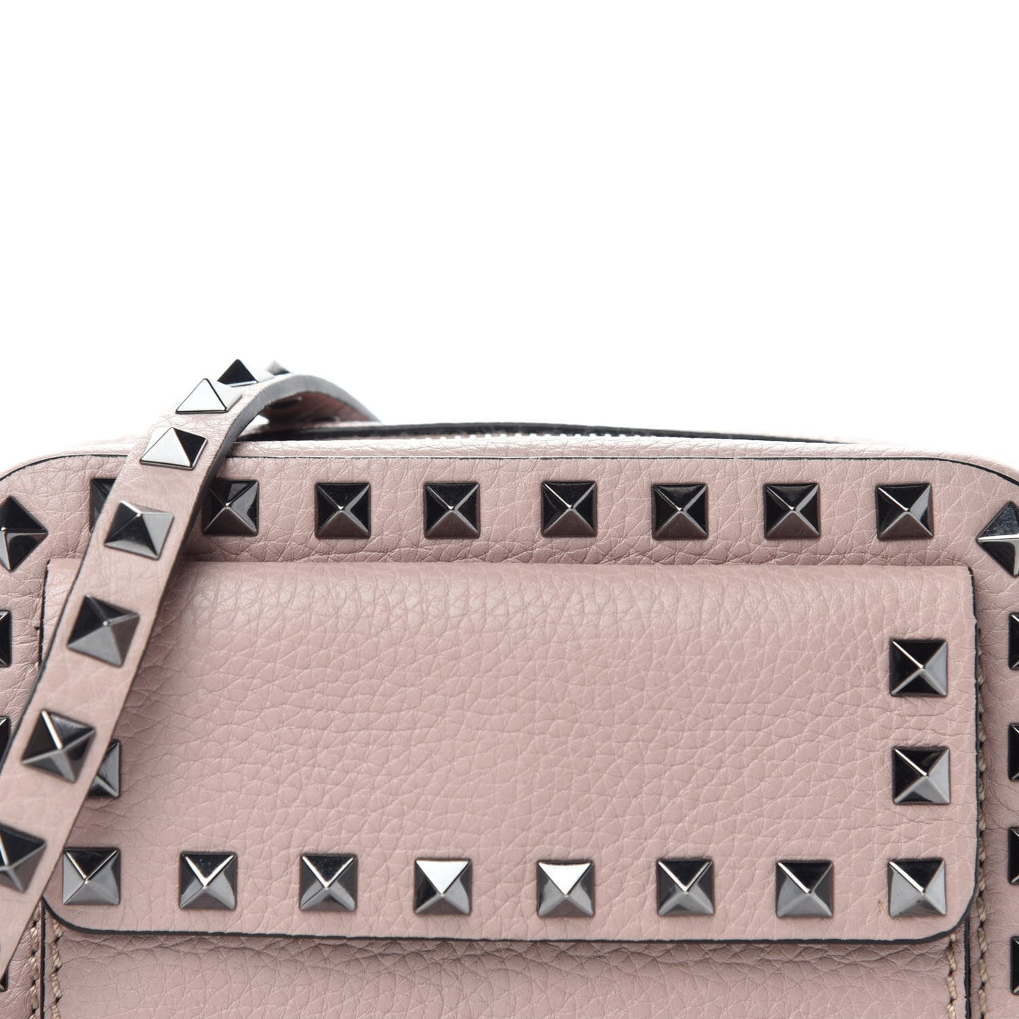 Grained Calfskin Small Rockstud Flap Pocket Camera Crossbody Bag Poudre