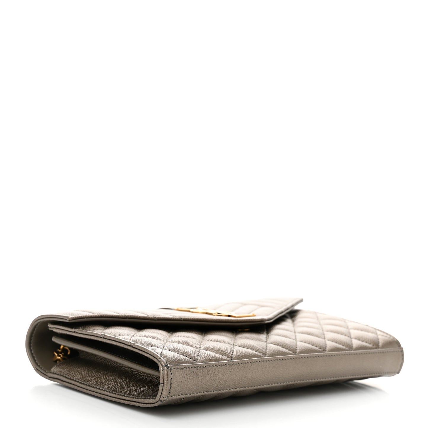 Metallic Grain De Poudre Mixed Matelasse Triquilt Monogram Chain Wallet Piombo