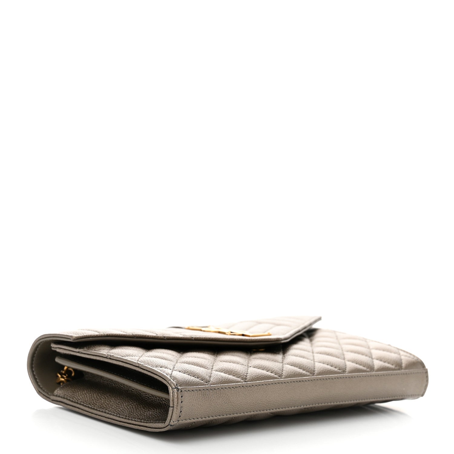 Saint Laurent Metallic Grain De Poudre Mixed Matelasse Triquilt Monogram Chain Wallet Piombo 4 of 12