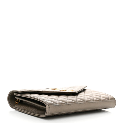 Saint Laurent Metallic Grain De Poudre Mixed Matelasse Triquilt Monogram Chain Wallet Piombo 4 of 12