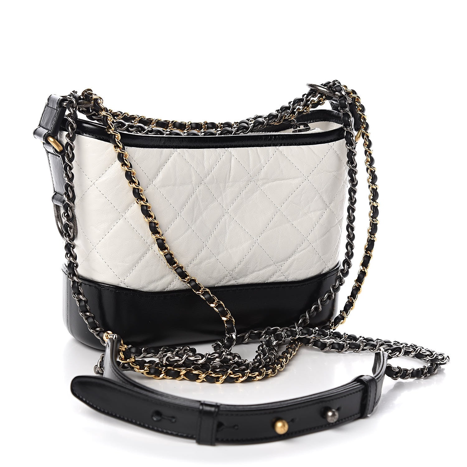 Chanel Aged Calfskin Quilted Small Gabrielle Hobo Black White 3 of 10
