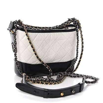 Chanel Aged Calfskin Quilted Small Gabrielle Hobo Black White 3 of 10
