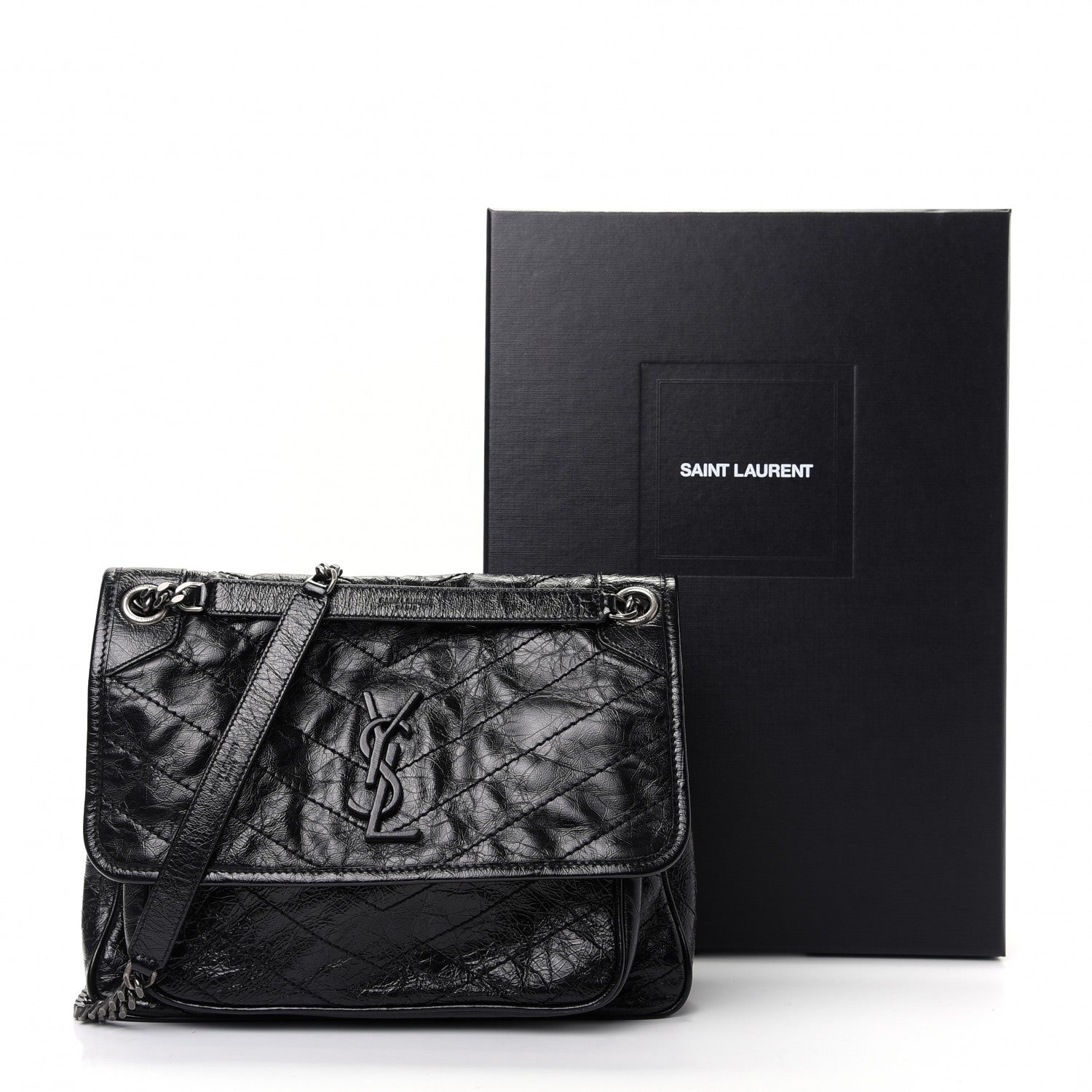 Saint Laurent Crinkled Calfskin Matelasse Monogram Medium Niki Chain Satchel Black 10 of 10