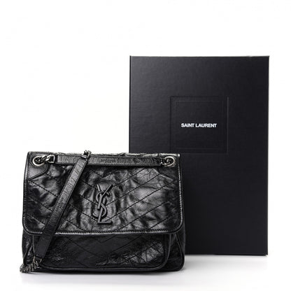 Saint Laurent Crinkled Calfskin Matelasse Monogram Medium Niki Chain Satchel Black 10 of 10