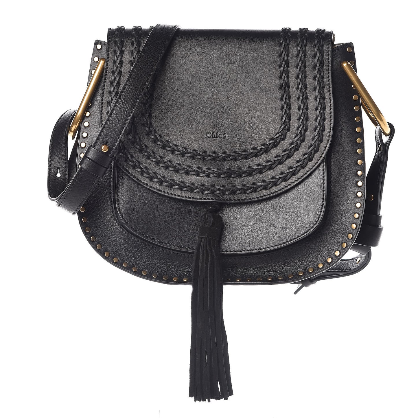 Calfskin Braided Medium Hudson Shoulder Bag Black