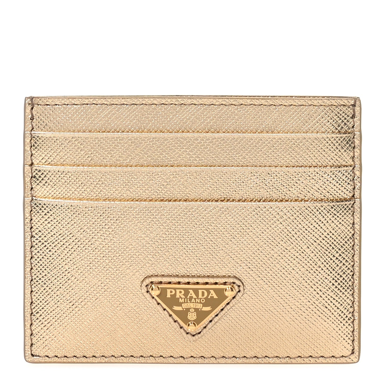 Prada Metallic Saffiano Triangle Card Holder Platino 1 of 8