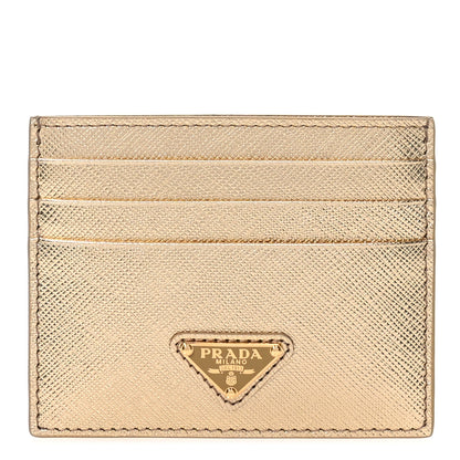 Prada Metallic Saffiano Triangle Card Holder Platino 1 of 8
