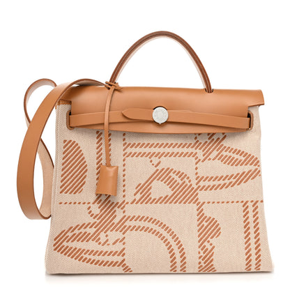 Hermes Vache Hunter Toile H Brides de Gala Herbag Zip Retourne 31 PM Natural 1 of 8