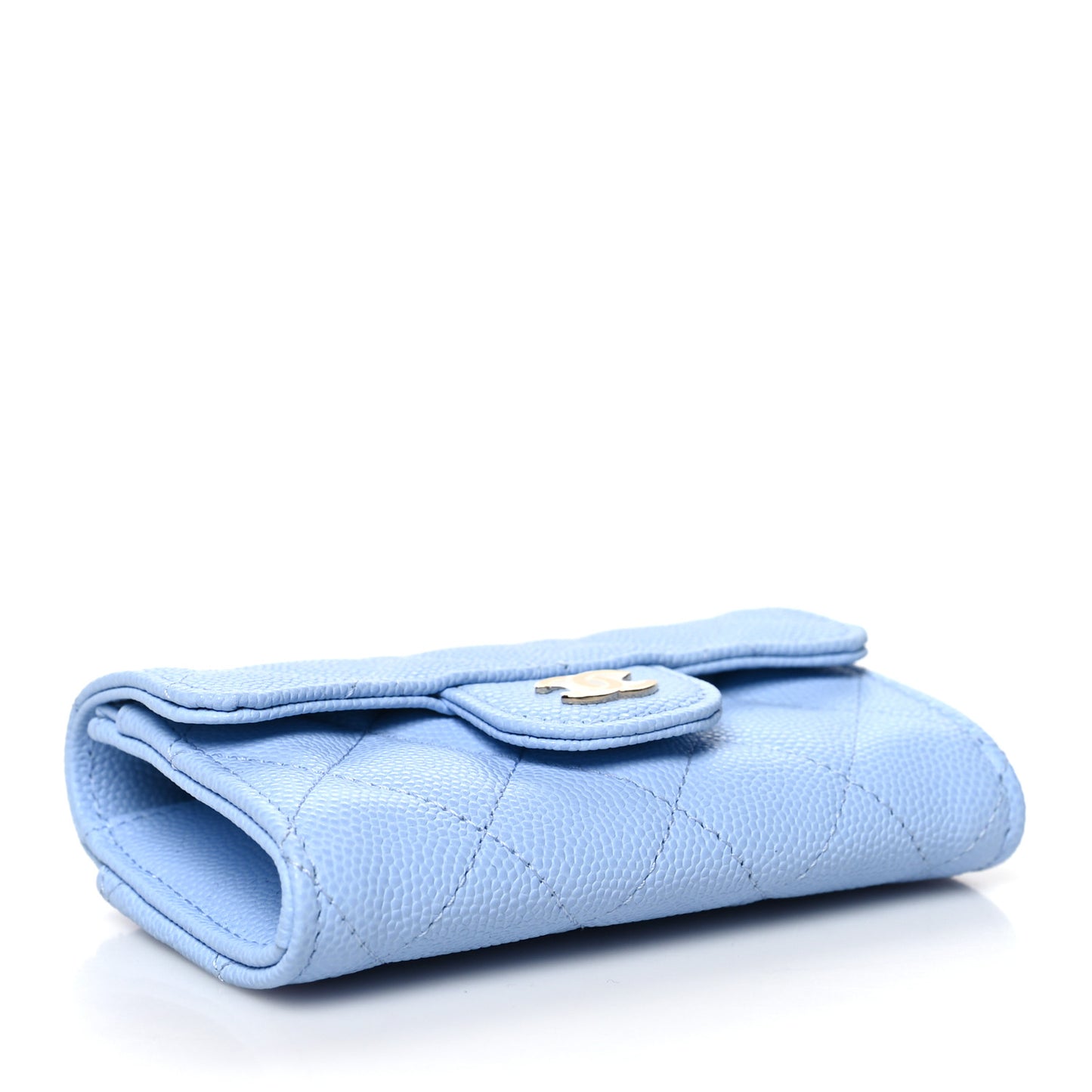 Caviar Quilted Flap Card Holder Wallet Light Blue